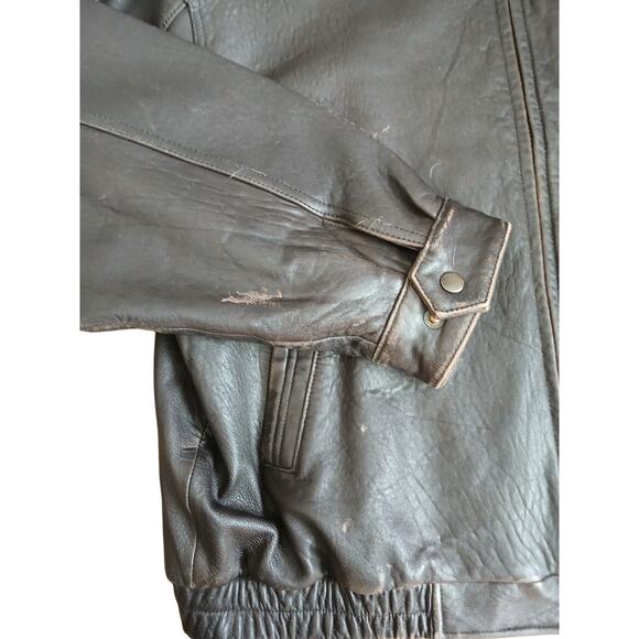 Vintage Brown Leather Jacket Top Gun Sz XL Tom Cruise  Oversized Moto Aviator - Picture 12 of 16